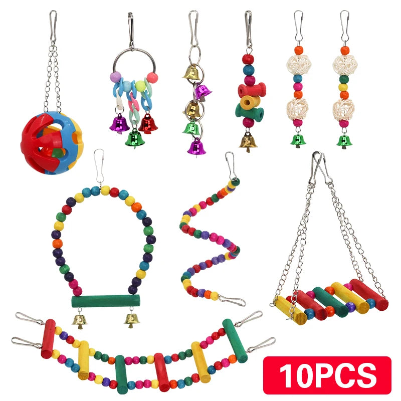 Parrot Bird Toys Bird Cage Swing Stand Small Parrot Hanging Hammock Parrot Bite Toy Set Bird Supplies Parrot Cage Bell Perch Toy