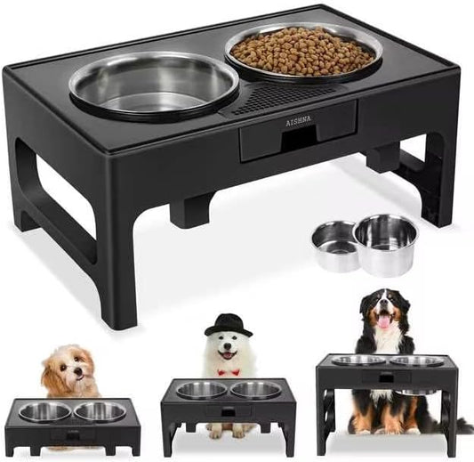 Elevated Dog Bowls, Stainless Steel Raised Bowl with Adjustable Stand, Double Food and Water for Medium Large Dogs or Cat, 3 Heights 3.9”, 7.8”, 11.8” (Black) : Amazon.co.uk: Pet Supplies