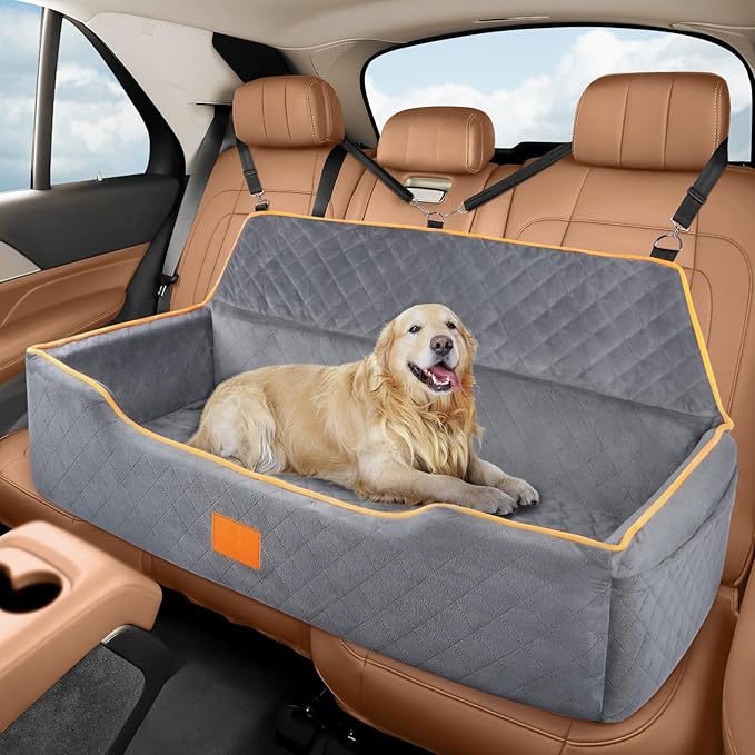 GL GLENSLAVE Dog Car Seat - Comfortable Dog Bed Pet Booster for Back Seat, Fully Detachable & Washable Travel Seat with Thick Cushion (Grey)