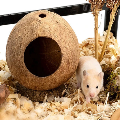 Hamster House Bite-resistant Natural Small Pet Coconut Cages Guinea-pig Hamster Hideout House Toy Wooden House Pet Supplies