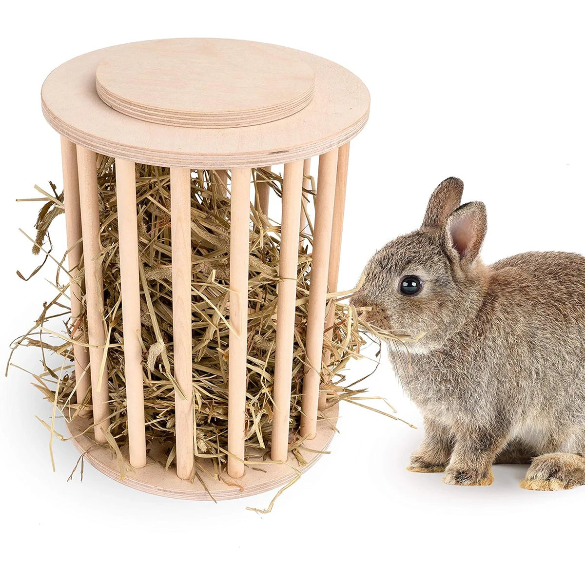 1Pc Accessories, Colors and Styles, Shipped Randomly, Wooden Rabbit Hay Feeder, Pet Supplies, Cylindrical Vertical Feeder, Storage Rack with Lid