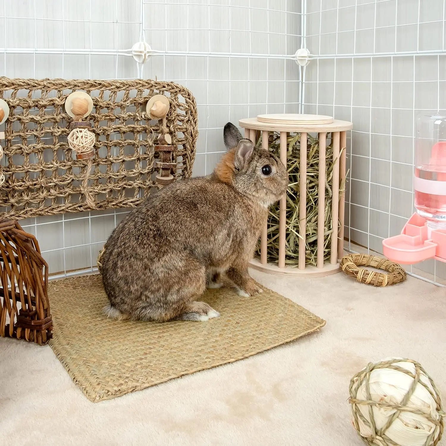 1Pc Accessories, Colors and Styles, Shipped Randomly, Wooden Rabbit Hay Feeder, Pet Supplies, Cylindrical Vertical Feeder, Storage Rack with Lid